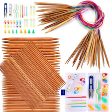 Bamboo Knitting Needles Set - 18 Pairs Circular, 75PCS Double Pointed, Crochet K