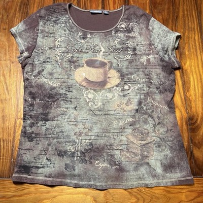 APT.9 Y2K Espresso Cafe Tie-dye Tee Tuscan Gem Embellished Tuscan Mom XL A118