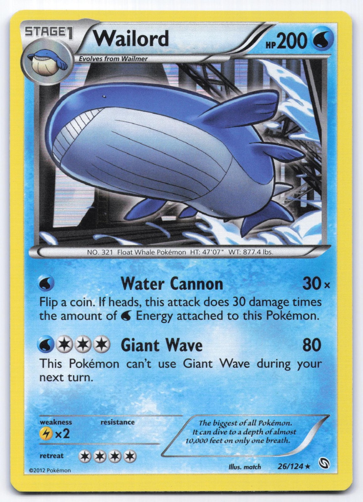 Wailord 26/124 Dragons Exalted Holo Rare Pokemon Card LP
