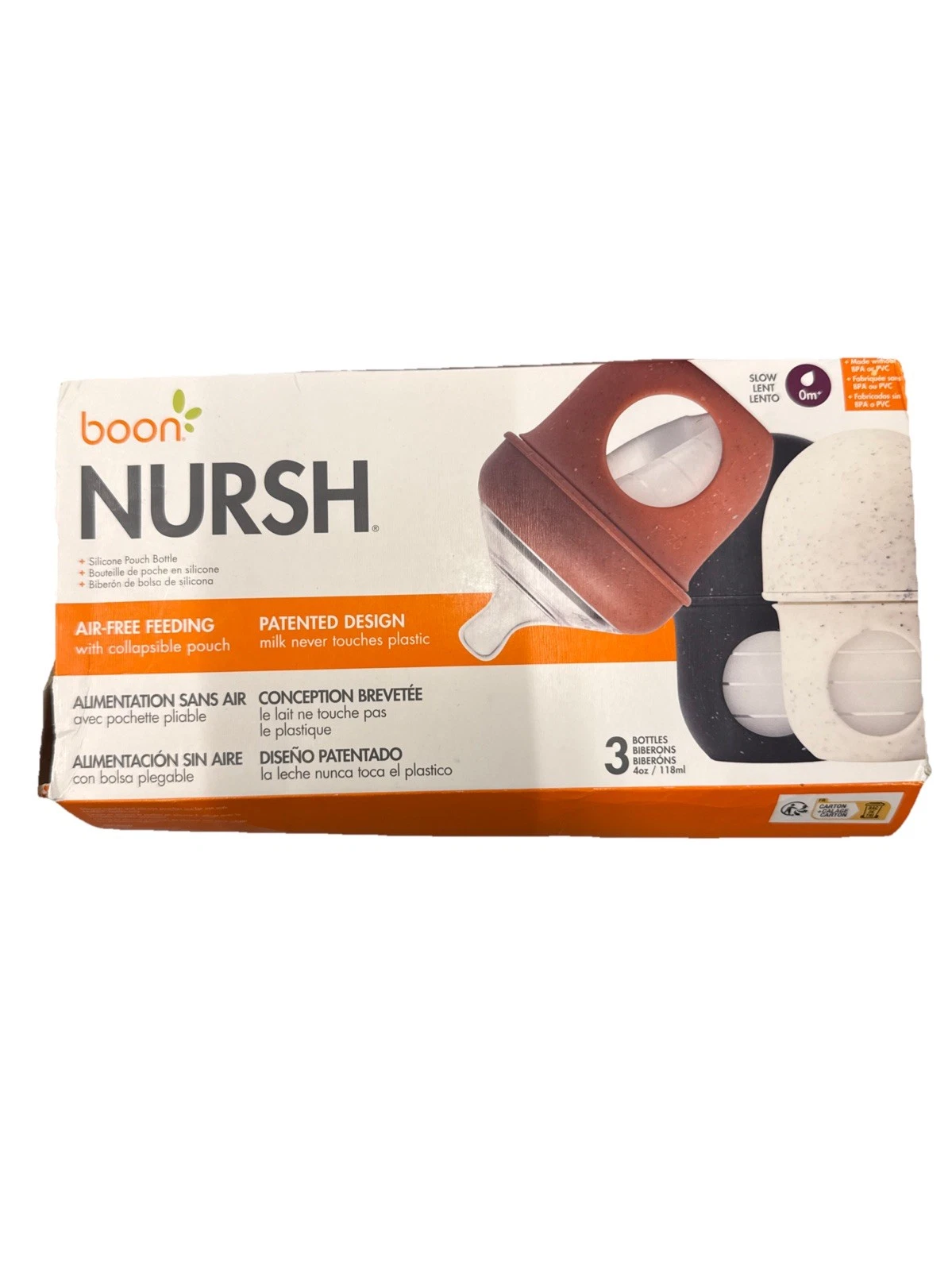 Boon Nursh Silicone Pouch Baby Bottles 3 Pack 4 Oz