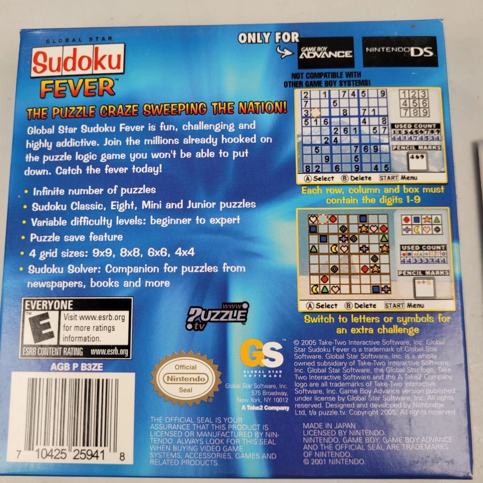 Global Star Sudoku Fever (Nintendo Game Boy Advance, 2006) CIB - Image 4 of 4