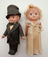 1920s Antique Celluloid Kewpie 4  Bride  Groom Cake Topper Paper Cloths Japan
