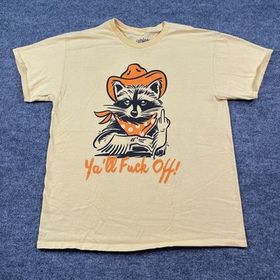Western Cowboy Racoon Ya'll F-Off Shirt Large 21x27 Yellow