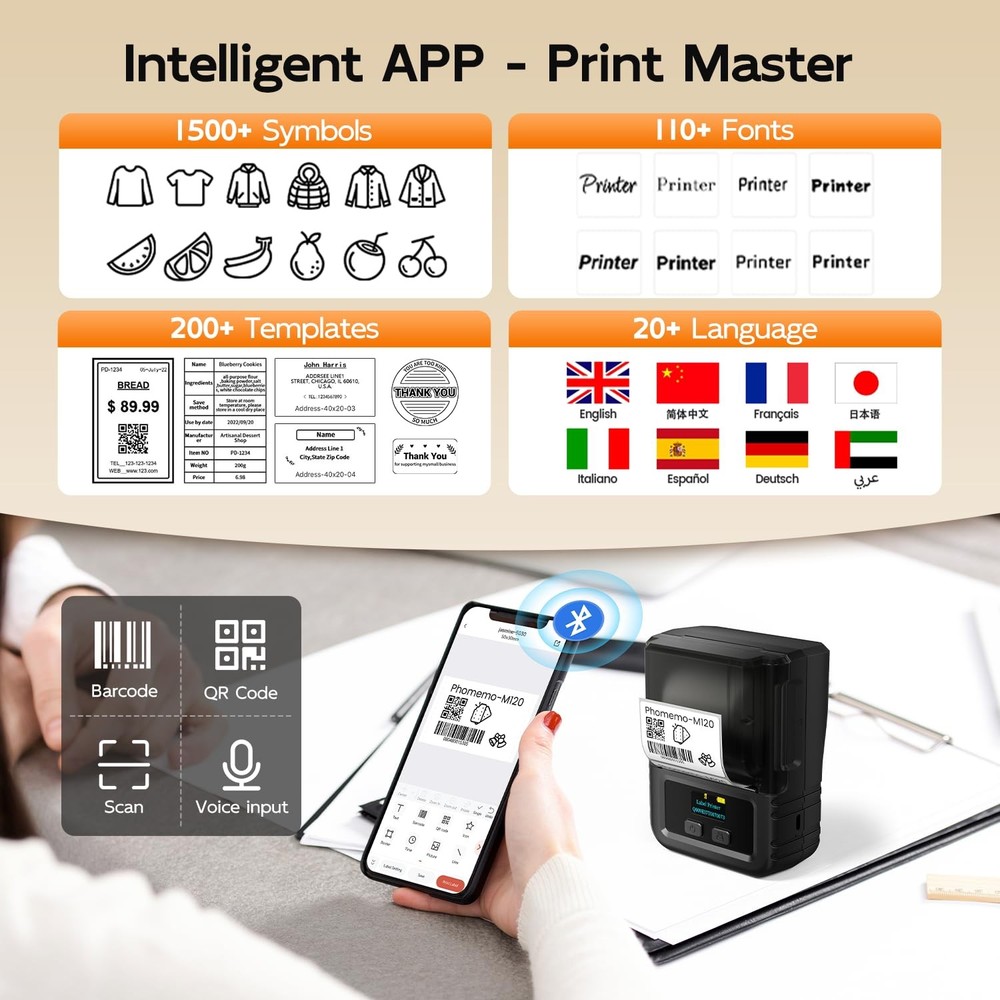 Bluetooth Thermal Label Maker with 3 Rolls - 2 Inch Portable Printer