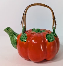 Adorable Vtg Maruhon Ware Japan Tomato Tea Pot With Lid And Bamboo Handle