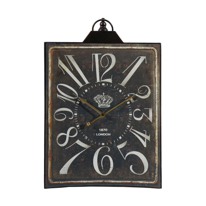 Large Vintage Black iron Wall Clock Rectangular White Numerals Farmhouse