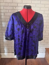 Nine West 100% Silk Purple with Black Floral Print Size 10 Good Condition
