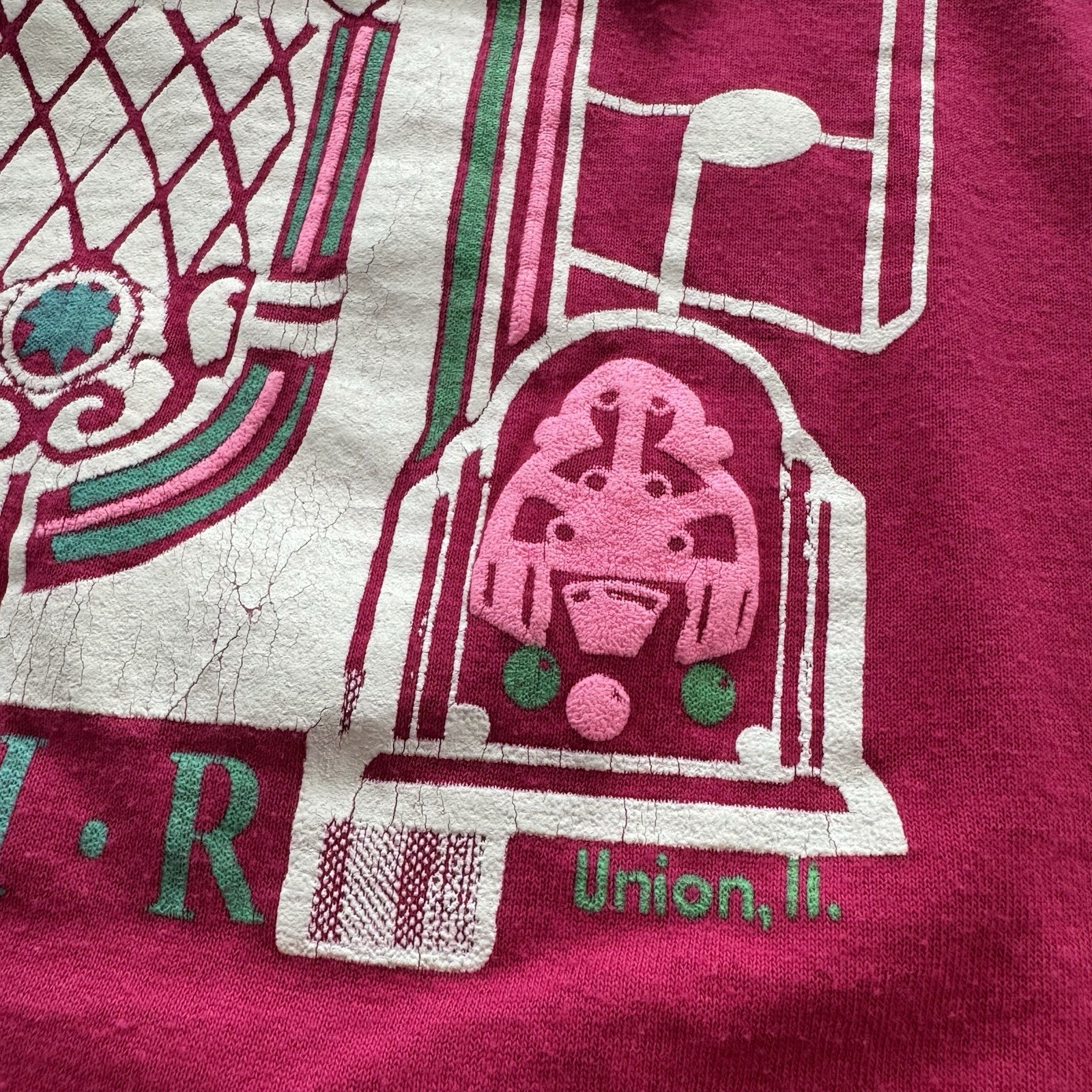 Vtg 80s Antique Music Fair RCA Concert Tee Shirt Screen Stars XL Pink Thin