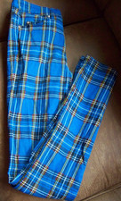 TRIPP NYC Daang Goodmand High Waist T-back Royal Blue Plaid Rave Jeans Sz. 27/5