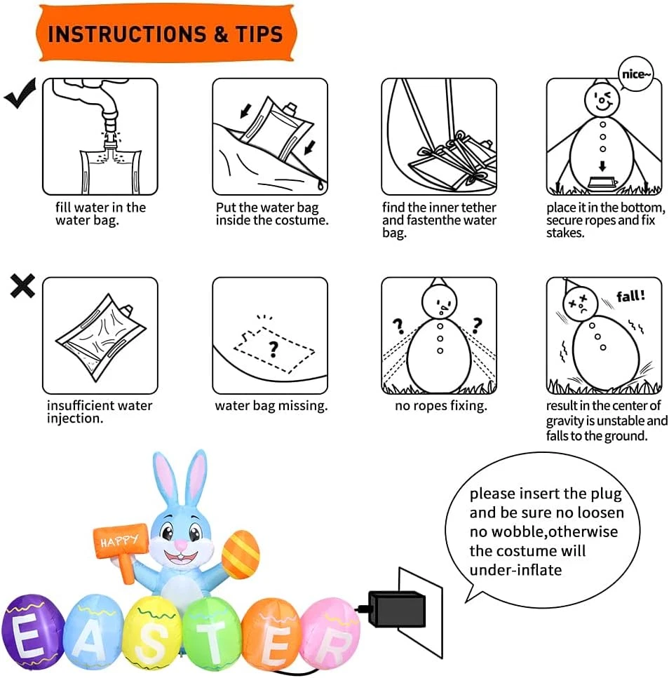 6FT Easter Inflatable Bunny Outdoor Decoration Eggs Built-In LED
