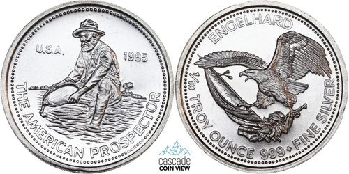 1985 Engelhard 1/10 oz American Prospector .999 Fine Silver Round Rare!