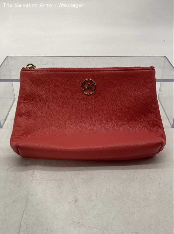 Michael Kors Womens Watermelon Pebbled Leather Pockets Cosmetic Makeup Bag
