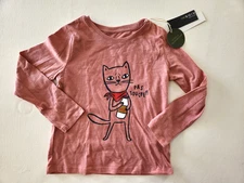 NWT French Monoprix Organic Cotton Girl’s Graphic Long Sleeve Shirt Cat Size 6