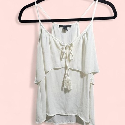Forever 21 Off White sleeveless y2k boho fairy tier blouse tie front tassel