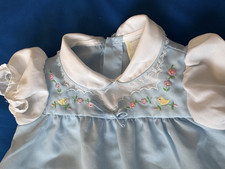 VTG Cradle Togs Baby Girl Robin Blue Dress 0-3 mo Lace Embroidered Birds Flowers