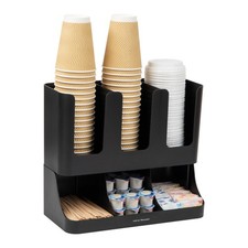 6 Compartment Upright Breakroom Coffee Condiment and Cup Storage Organizer Black
