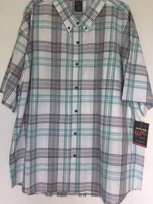  4X Button Front Big & Tall Walnut Creek Short Sleeve White Green Gray Plaid NWT