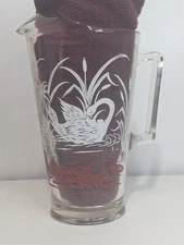 Vtg 50s Jeanette Glass Swan Family W/ Red Lily Pads Pitcher MCM Kitschy (SeeRead