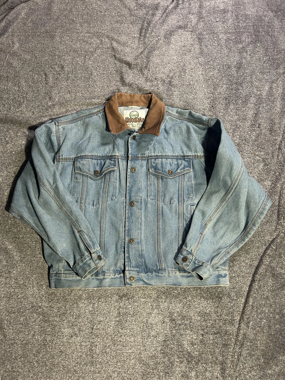 Woodlake Jacket Mens Large Blue Denim Rock N Roll Marathon Embroidered Back