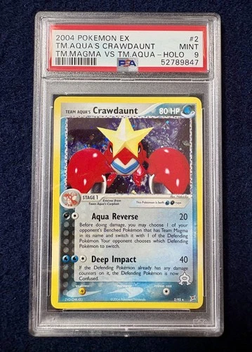 Pokemon Team Aqua's Crawdaunt EX TM Magma Vs TM Aqua Holo Rare #2 PSA 9 Mint