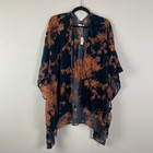 Cost Plus World Market Blue Orange Floral Kimono One Size Velour Burnout