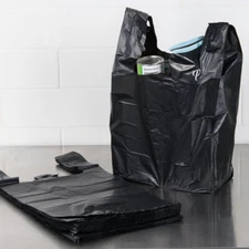 Bags 1/6 21 x 6.5 x 11.5 Heavy Duty .87 Mil  BLACK T-Shirt Plastic Shopping Bags