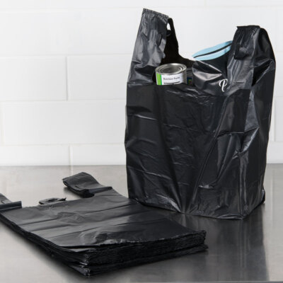 Bags 1/6 21 x x Heavy Duty Mil BLACK T-Shirt Plastic Shopping  Bags