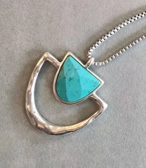 LUCKY Firmado Anillo D Plata Acento Turquesa Collar 33" Caja Cadena ENVÍO GRATUITO $ Foto 2 de 4