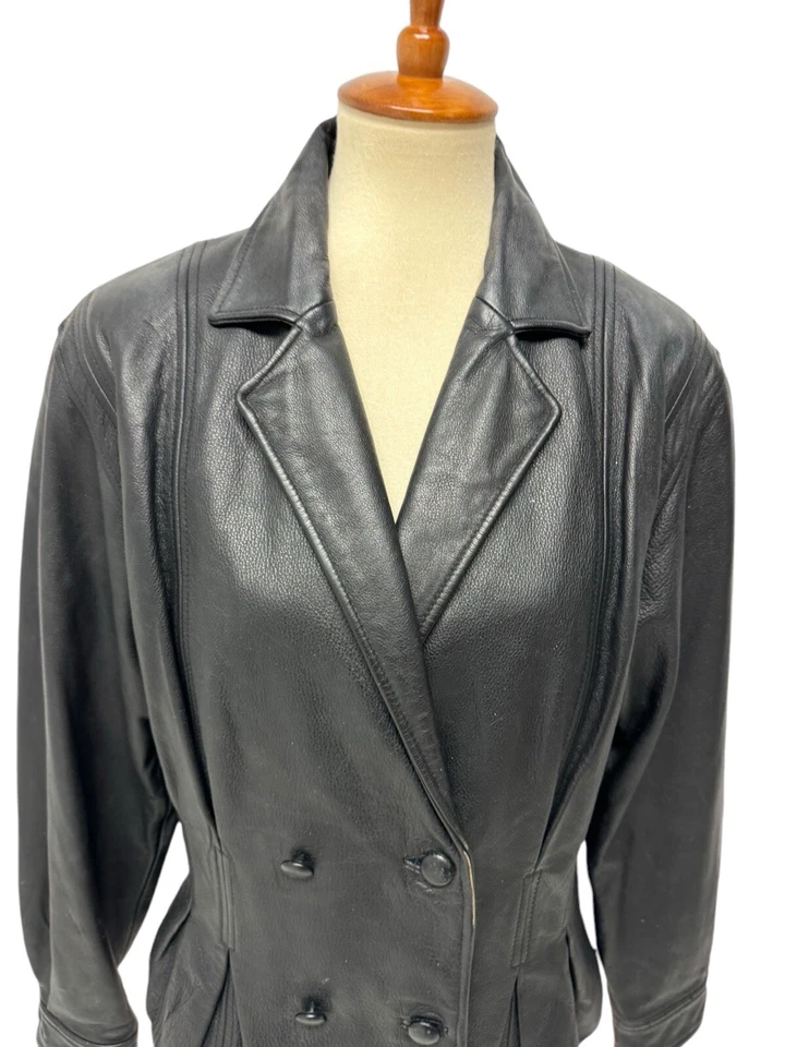 Vintage Together women's leather motorcycle jacket black buttons collared size L - Image 2 of 4