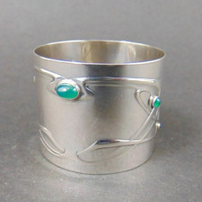 Art Nouveau 800 Silver Napkin Ring with Green Agate Cabochons Circa 1900