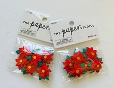 2 Pks The Paper Studio Poinsettia Xmas Shank Buttons Crafts Sewing - 12 Total