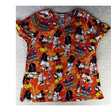Disney Scrub Top Hallowe'en Mickey  Minnie MADE TO PERFECTION Side Vents Size L