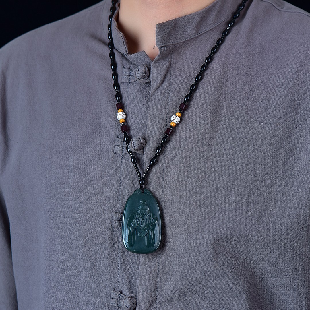 Chinese Hetian Gray Jade Hand Carving Lao-tzu Hill Water Scenery