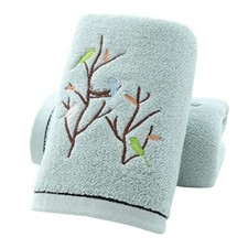 Hand Towels Set of 2 Embroidered Bird Tree Pattern 13.8 x 29.5 2 Aqua Green