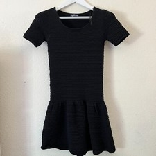 Freshman 1996 Black Textured Knit Mini Sweater Dress Small Short Sleeve Pullover