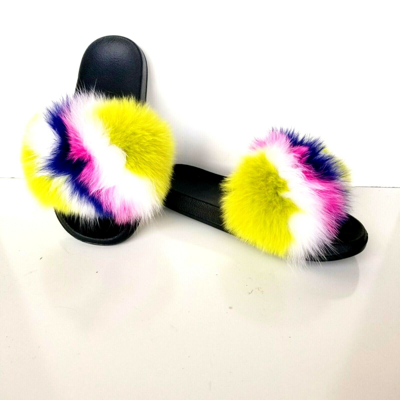 Womens Flip Flops Soft Faux Fur Fuzzy Slip on Sandals Slippers Multi-color 7/8-image