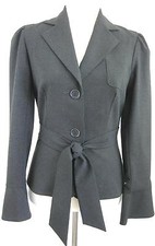 Trina Turk Size 4 Front Tie Tulip Cuff Black Peplum Blazer MINT