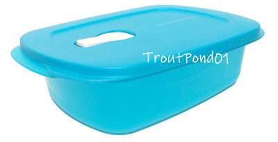 Tupperware Crystalwave Microwave Bowl 4 Cups Rectangular Container Azure Blue