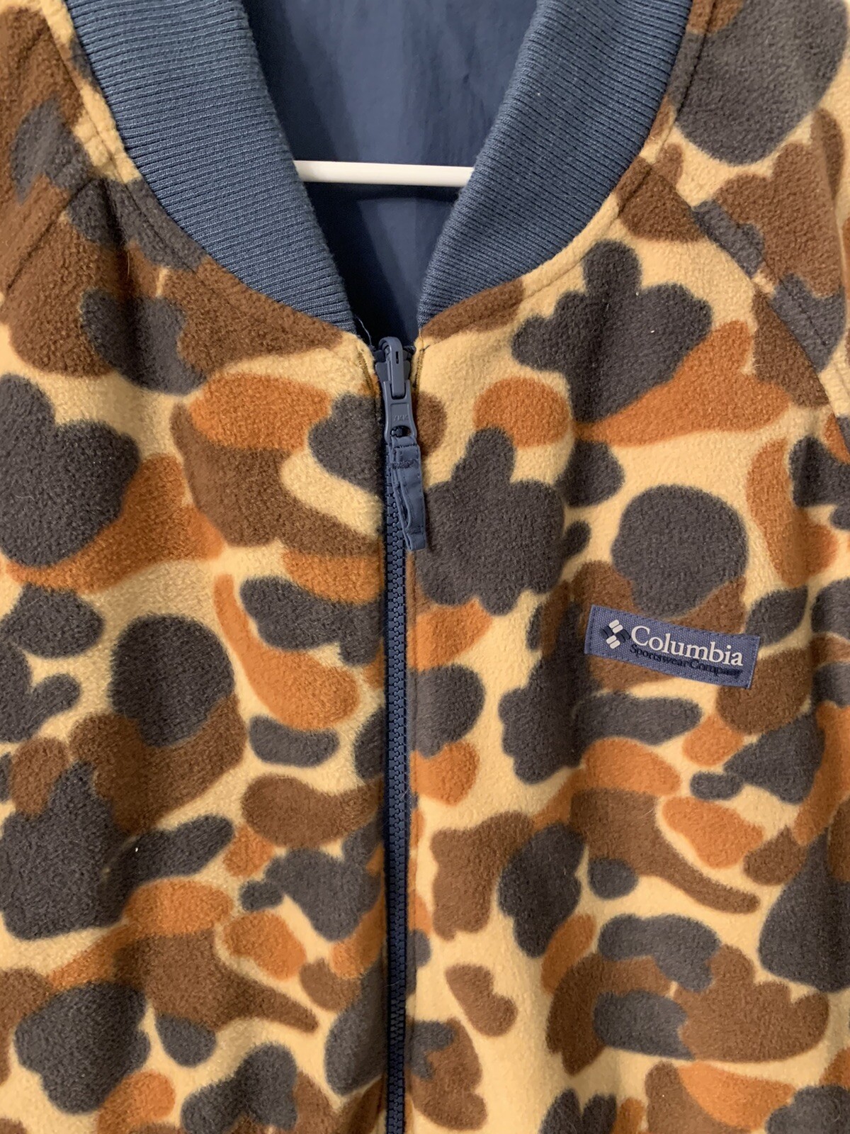 Columbia Mens Camo Blue Reversible Fleece Bomber Jack… Gem