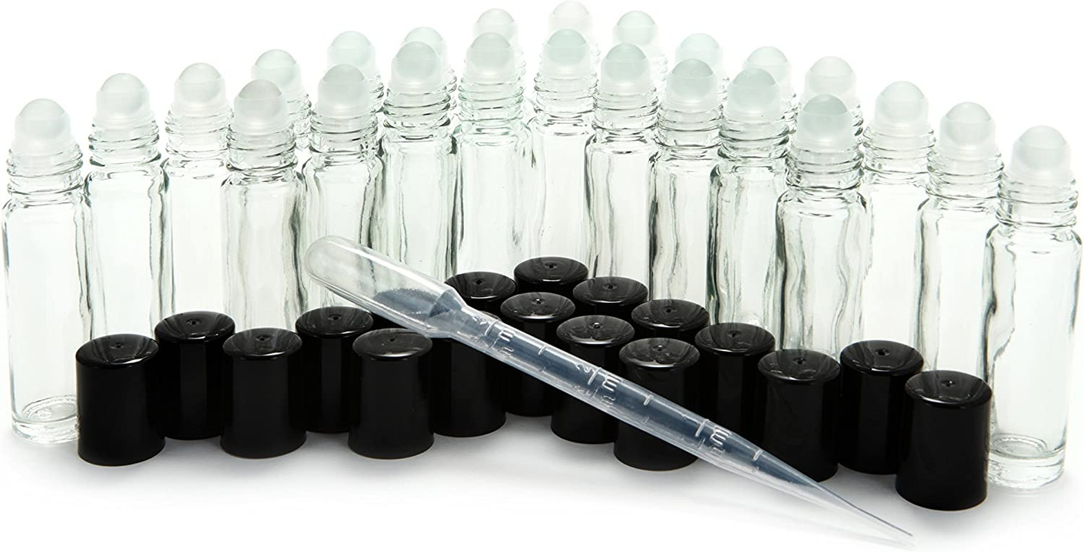 24 Pcs Clear 10ml Glass Roll on Perfume Bottles with 3ml Dropper Essential Oils