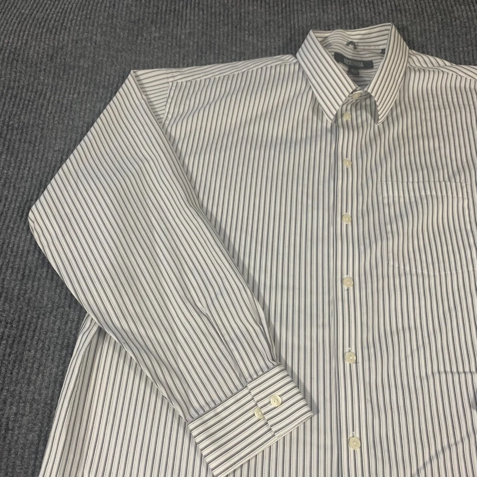 Camisa Kenneth Cole Reaction Para Hombre XL 17.5 34-35 Gris Rayas Botón Sin Arrugas Foto 3 de 4
