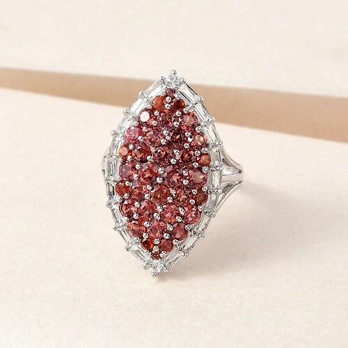 Mozambique Garnet White Topaz Ring Platinum Over SS 4.15 ctw Size 8 and Size 9 - Image 2 of 4