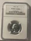 1962 Washington Quarter 25c SILVER PROOF NGC Graded PF 68* CAMEO #4142398-006
