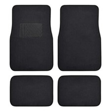 Solid Black Carpet Car Floor Mats - Set Of 4 Driver Passenger And Utility Pads