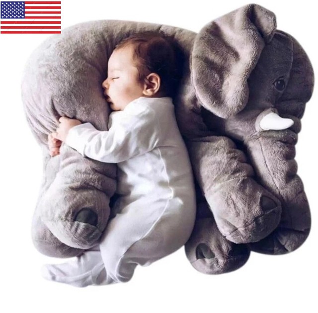 large long nose elephant gray soft plush sleep baby pillow
