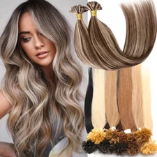 Balayage U Nail Tip Human Remy Hair Extensions Full Head Pre Bonded Keratin 100g