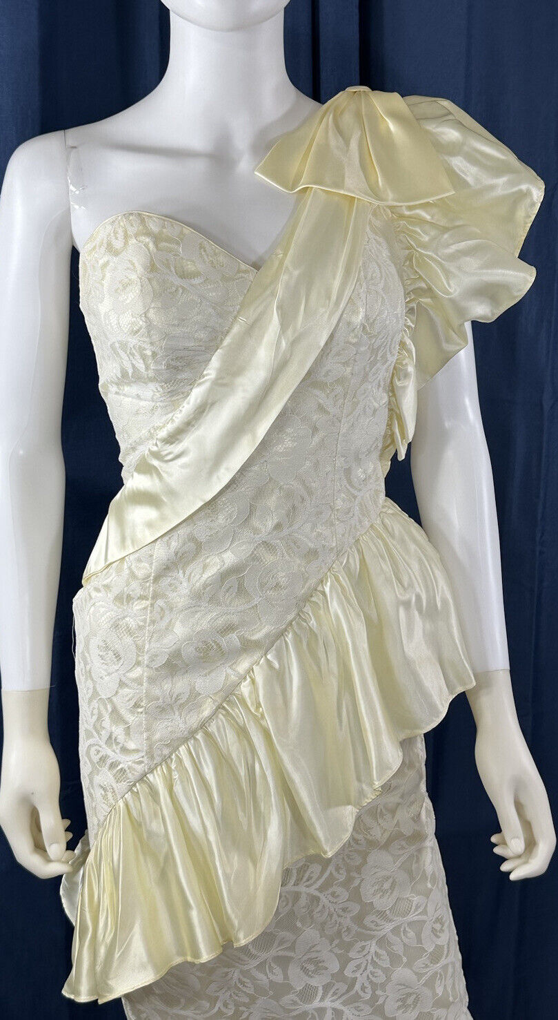 Vtg 80s Small Asymmetrical Dress Satin Bow Contem… - image 8