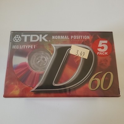 TDK D60 Stereo Kassettenband IEC 1/Typ 1 Normalposition 5x Pack Neu/Versiegelt