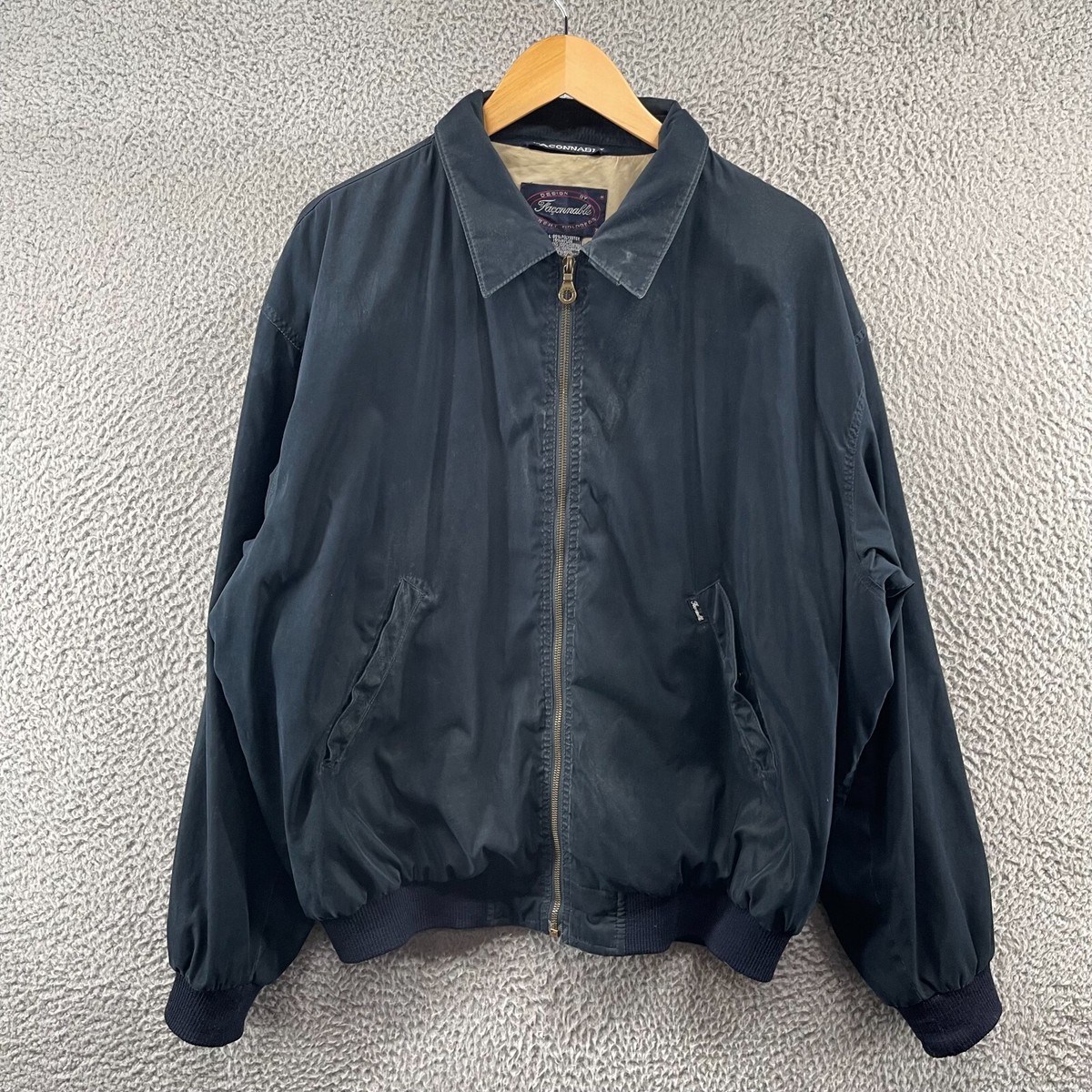 Faconnable Jacket Mens Size XL Navy Blue Cotton Poly Wool Bomber 