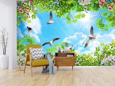 3D Green Branch Bird ZHUA1245 Wallpaper Wall Murals Removable Self-adhesive Ann